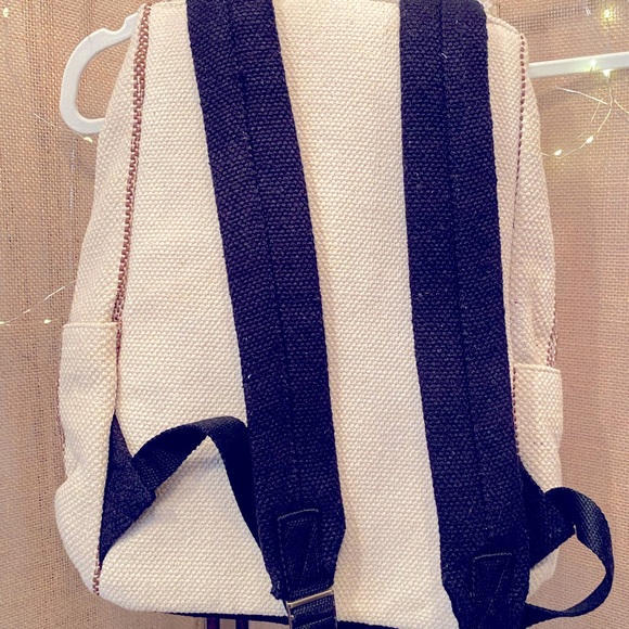 Universal Thread Drawstring Flap Backpack Tweed Striped Beige/Brown/Black Cotton - Picture 3 of 9